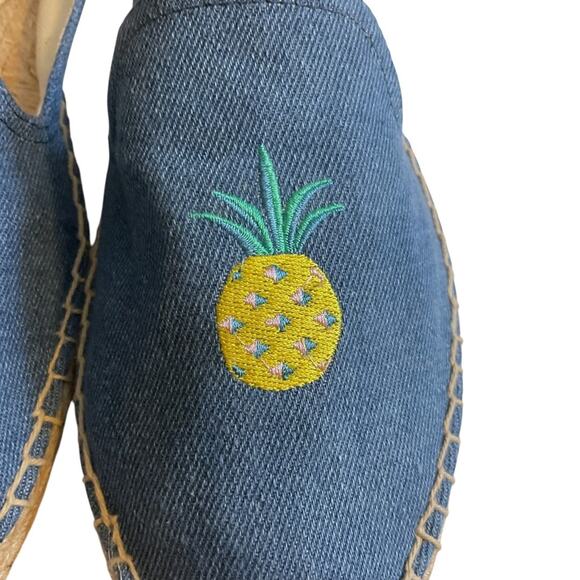 Soludos Anthropologie Chambray Blue Slip On Jute Espadrilles Women 10M Pineapple - Picture 5 of 9